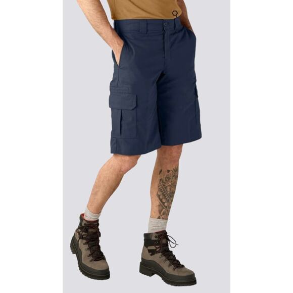 New Mens DICKIES Navy Blue Flex Relaxed Fit 13" Cargo Work Shorts Size 32 - Picture 3 of 7